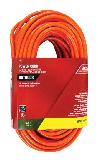 (image for) Indoor and Outdoor 100 ft. L Orange Extension Cord 12/3 SJTW