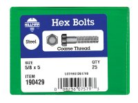 (image for) 5/8 in. Dia. x 5 in. L Zinc Plated Steel Hex Bolt 25 pk