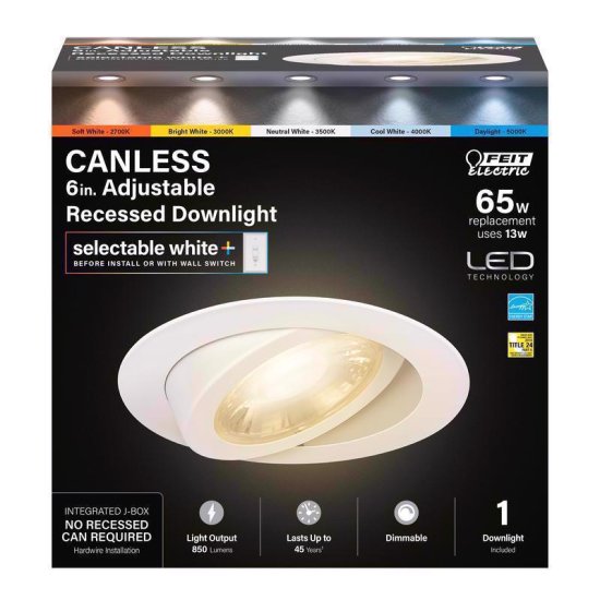 (image for) 7 in. W White Aluminum LED Canless Recessed Downlight 65 W