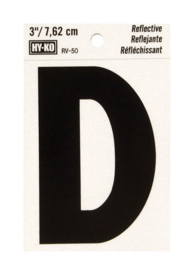 (image for) 3 in. Reflective Black Vinyl Self-Adhesive Letter D 1 pc.