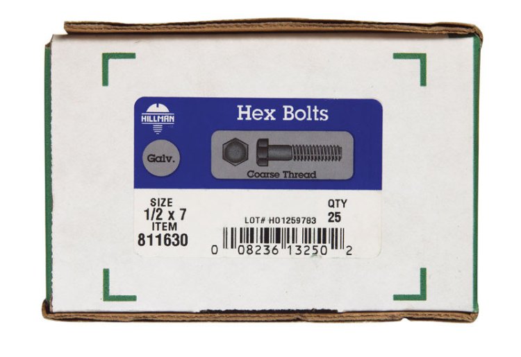 (image for) 1/2 in. Dia. x 7 in. L Hot Dipped Galvanized Steel Hex B