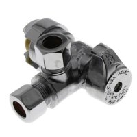 (image for) 1/2 in. PTC X 3/8 in. Compression Brass Dual Outlet Angle Stop