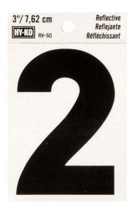 (image for) 3 in. Reflective Black Vinyl Self-Adhesive Number 2 1 pc.