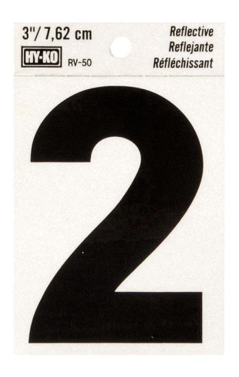 (image for) 3 in. Reflective Black Vinyl Self-Adhesive Number 2 1 pc.