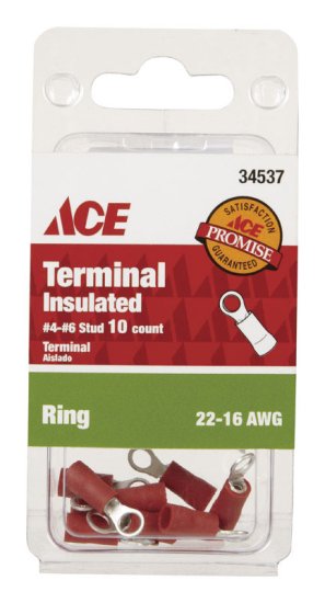 (image for) Insulated Wire Ring Terminal Red 10 pk