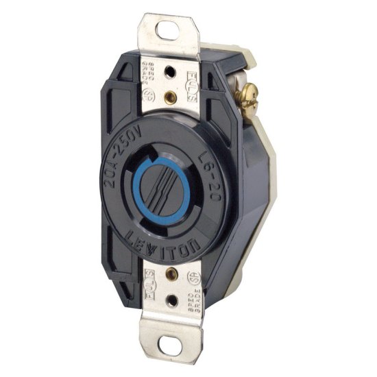 (image for) 20 amps 250 V Single Black Locking Receptacle L6-20R 1 pk