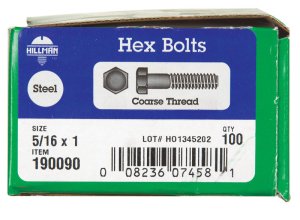 (image for) 5/16 in. Dia. x 1 in. L Zinc Plated Steel Hex Bolt 100 p