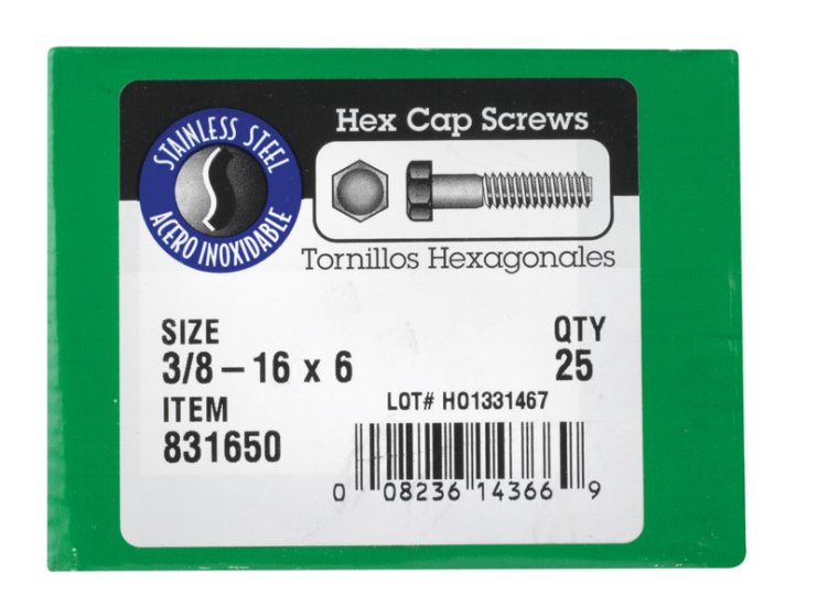 (image for) 3/8-16 in. Dia. x 6 in. L Steel Hex Head Cap Screw 25 pk