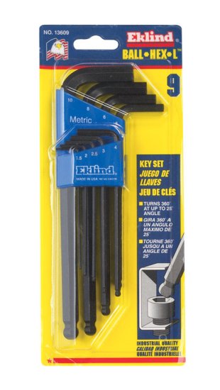 (image for) Ball-Hex-L Metric Long Arm Ball End Hex L-Key Set 9 pc.