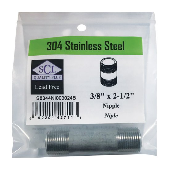 (image for) 3/8 in. MPT x 2-1/2 in. L Stainless Steel Nipple