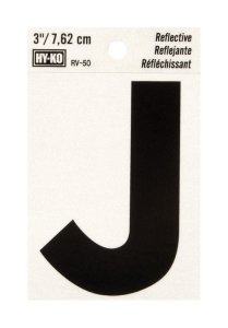 (image for) 3 in. Reflective Black Vinyl Self-Adhesive Letter J 1 pc.