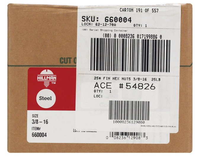 (image for) 3/8 Zinc-Plated Steel USS Hex Nut 1562 pk