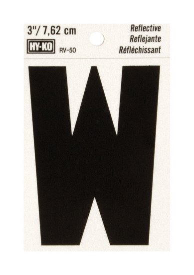 (image for) 3 in. Reflective Black Vinyl Self-Adhesive Letter W 1 pc.